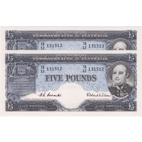 1954 Five Pound Consecutive Pair Coombs/Wilson R49 GEF