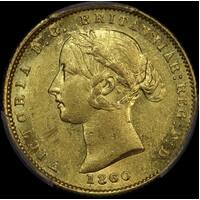 1860 Sydney Mint Type II Half Sovereign Overdate about Unc (PCGS AU58)