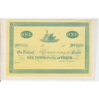 George Shenton Unissued One Pound Trader's Note Ca 1865 Extremely Fine