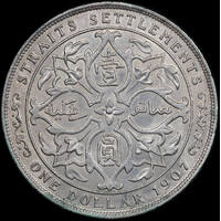 Straits Settlements 1907 Silver Trade Dollar KM#26 good EF