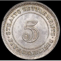 Straits Settlements 1898 Silver 5 Cents KM#10 PCGS MS64