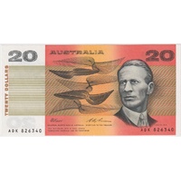 1993 $20 Note ADK Last Paper Prefix Fraser/Evans R415L about Uncirculated