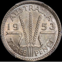 1953 Threepence Gem Unc (PCGS MS66)