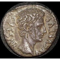 Ancient Rome (Imperial) Augustus 19 BC Silver Denarius Signis Receptis RIC# 86a about VF