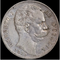 Italy 1879-R Silver 5 Lire KM#20 good VF