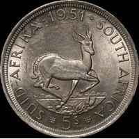 South Africa 1951 Silver 5 Shillings KM#40.2 about Unc