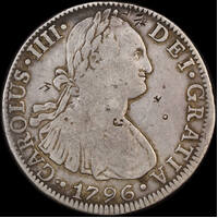 Mexico 1796 Silver 8 Reales with chopmarks KM#109 good Fine