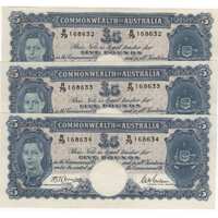 1942 Five Pound Consecutive Trio Armitage/McFarlane R46 Uncirculated
