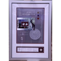 Sydney 2000 Olympic Silver 1 Ounce Proof Coin in Frame - Kangaroo and Grasstrees