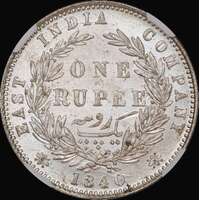 India (British) 1840 Silver Rupee KM# 458.2 NGC MS63