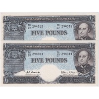 1960 Five Pound Consecutive Pair Coombs/Wilson R50 Uncirculated