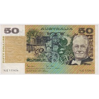 1985 $50 Note Gothic Serials Side Thread Johnston/Fraser Missing Intaglio Error R509A Very Fine
