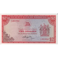 Rhodesia 1977 2 Dollars Rhodes Watermark Pick#31B Uncirculated