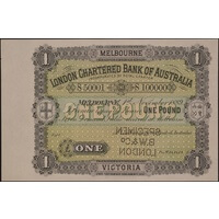 London Chartered Bank of Australia (Sydney) 1889 1 Pound Unissued Specimen Note MVR# 2d Uncirculated
