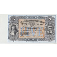 National Bank of Australasia (Melbourne) 1910 Five Pounds Unissued Specimen Note MVR# 4b Uncirculated