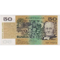 1993 $50 Note Fraser/Evans R515 about EF - Missing Left Serial Number