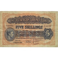East Africa 1951 5 Shillings Pick#28a Very Fine