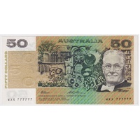 1993 $50 Note Fraser/Evans R515 good EF - Solid Serial Number WXX 777777
