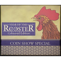 2005 Silver Lunar Two Ounce Unc Coloured Coin Rooster