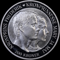 Denmark 2004 Silver 200 Kroner KM#895 Wedding of Frederik and Mary