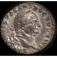 Ancient Rome (Imperial) 75 AD Vespasian Silver Denarius Pax Seated RIC II 772 good VF