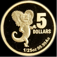 2009 Gold $5 Proof Little Dinkums Lillypilly Frill-Necked Lizard No Box