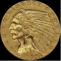 United States 1928 Gold $2 1/2 Quarter Eagle Indian Extremely Fine