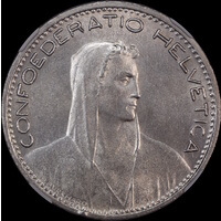 Switzerland 1923 Silver 5 Francs KM# 37 NGC AU58