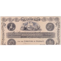 Union Bank of Australia (Perth) 1898 20 Pounds Unissued Printer's Proof MVR# 2b good VF