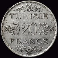 Tunisia 1934 Silver 20 Francs KM# 263 good EF