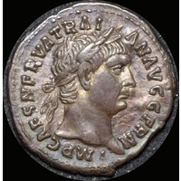 Ancient Rome (Imperial) 100 AD Trajan Silver Denarius Vesta seated RIC II 40 good VF