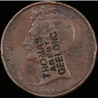 Holloway - Surcharged Thomas Agent Geelong Copper Penny 1857 A# 660-64 AVF