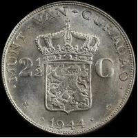 Curacao 1944 Silver 2 1/2 Guilder KM# 46 Choice Uncirculated