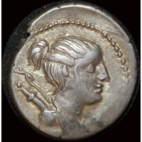 Ancient Rome (Republican) 74 BC C. Postumius Silver Denarius Hound RRC 394/1b good VF