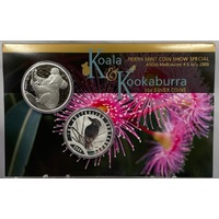 2009 Silver 2 x 1 Oz Uncirculated Koala and Kookaburra ANDA Coin Show Special