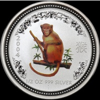 2003 Silver Lunar Half Ounce Coloured Specimen Coin Monkey