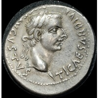 Ancient Rome (Imperial) 14-37 A.D. Tiberius Silver Denarius Tribute Penny Good VF