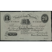 Bank of South Australia (Adelaide) 1882 20 Pounds Unissued Specimen Note MVR# 3a Uncirculated