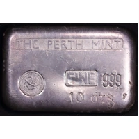 Perth Mint Silver Ten Ounce Cast Vintage Ingot 99.99% Pure