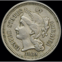 United States 1869 Nickel 3 Cents KM# 95 good EF