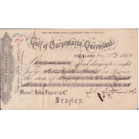 John Frazer (Gulf of Carpentaria) 1869 Sight Note about VF