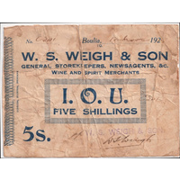 WS Weigh & Son 1928 5 Shilling Private Trader's Note Fine