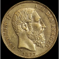 Belgium 1877 Gold 20 Francs KM#37 Uncirculated