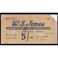 WS Jones (Boulia) 1940 5 Shillings Store Note Very Good