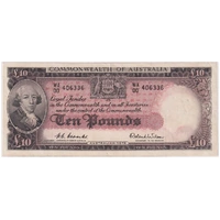 1954 Ten Pound Coombs/Wilson WA/00 First Prefix R62F Fine