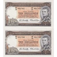 1961 Ten Shilling Consecutive Pair Coombs/Wilson R17 about Unc