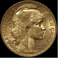 France 1910 Gold 20 Francs Rooster KM#857 Uncirculated