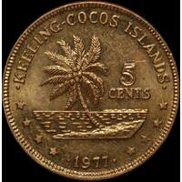 Keeling-Cocos Islands 1977 Copper 5 Cents KM# 1 Choice Uncirculated