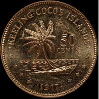 Keeling-Cocos Islands 1977 Copper 50 Cents KM# 4 Choice Uncirculated