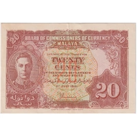 Malaya 1941 20 Cents P# 9 about Unc